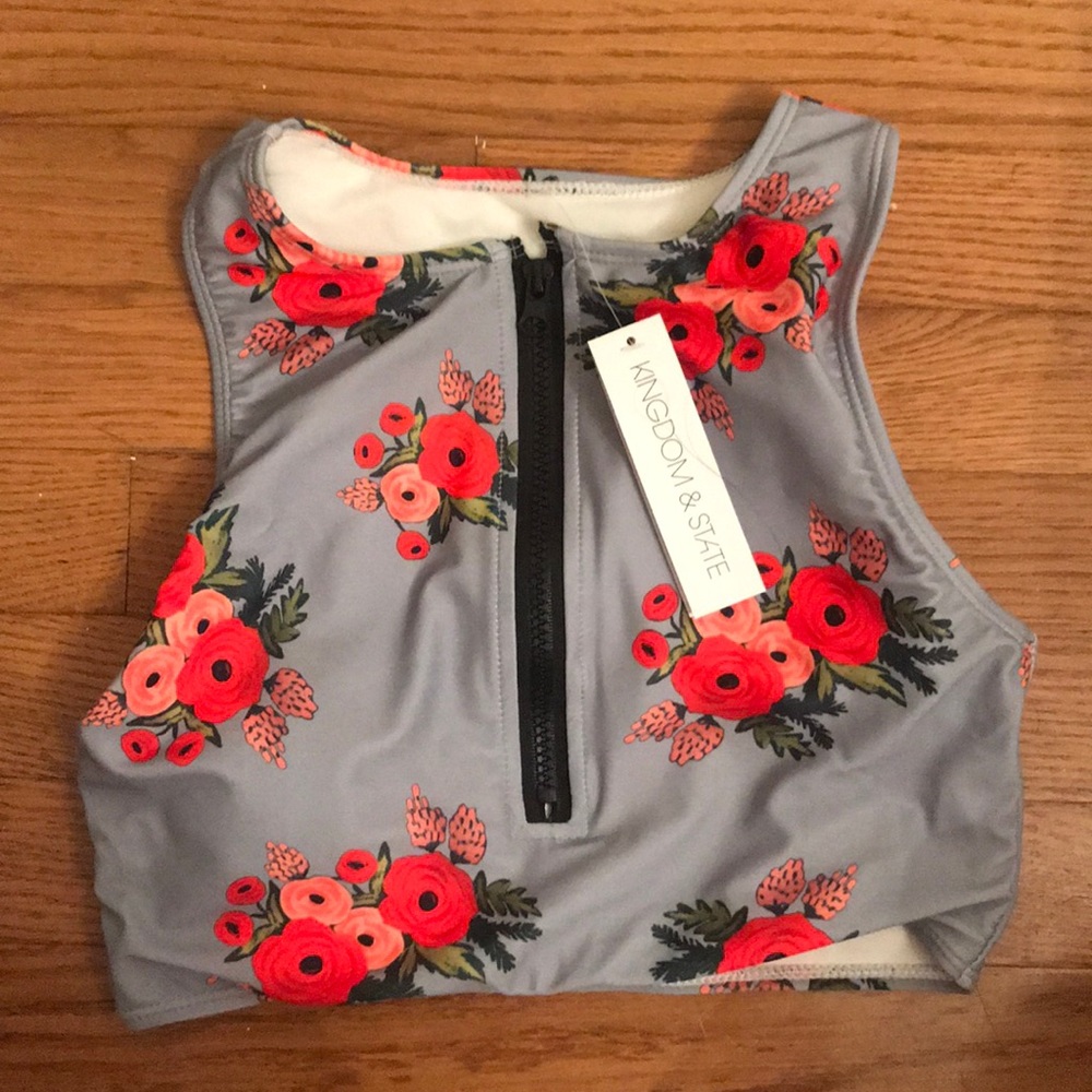 Kingdom & State Crop Swim Top with Zipper